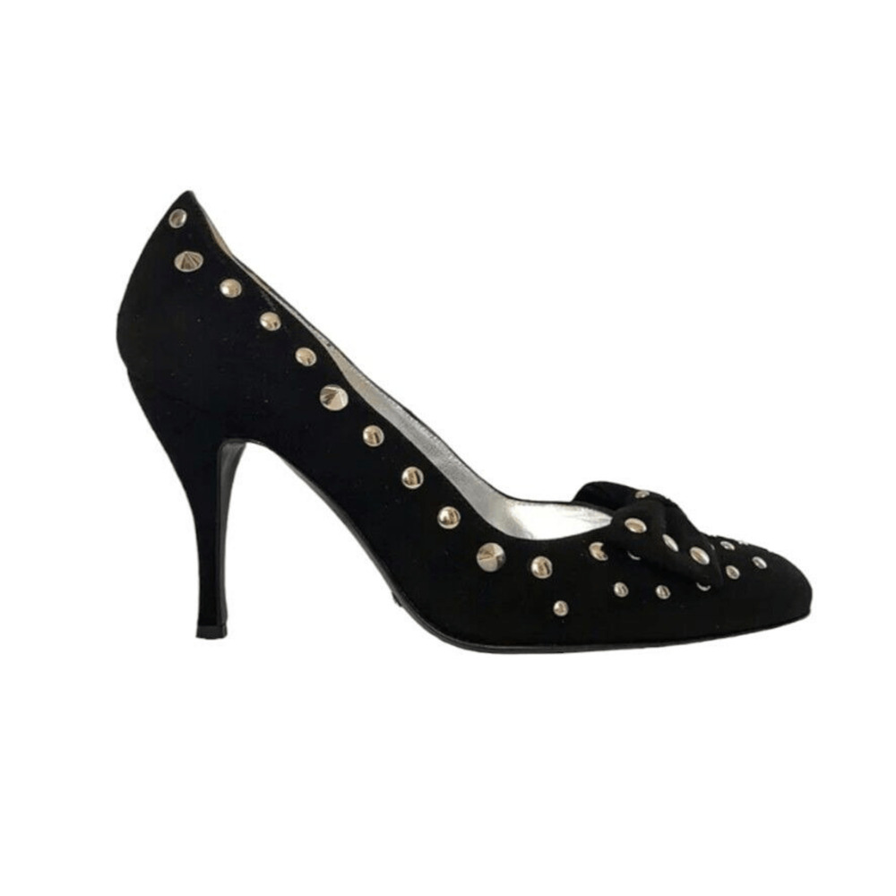 DOLCE & GABBANA Black Suede Silver Pointed Studded Heels Womans size 36.5 US 6